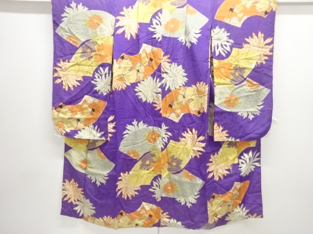 アンティーク　地紙に菊模様着物